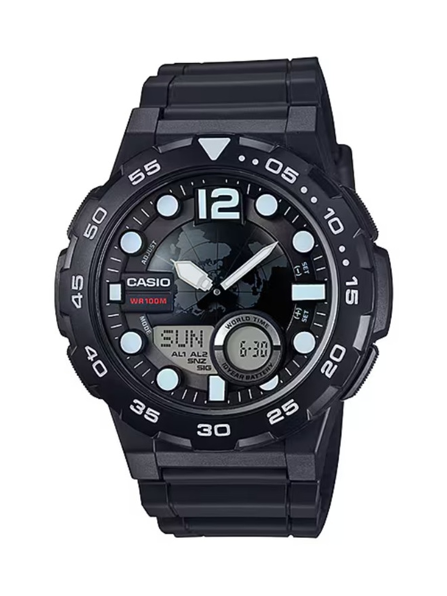 Analog Digital Movement Watch with Resin Strap - AEQ-100W-1AVDF, Black