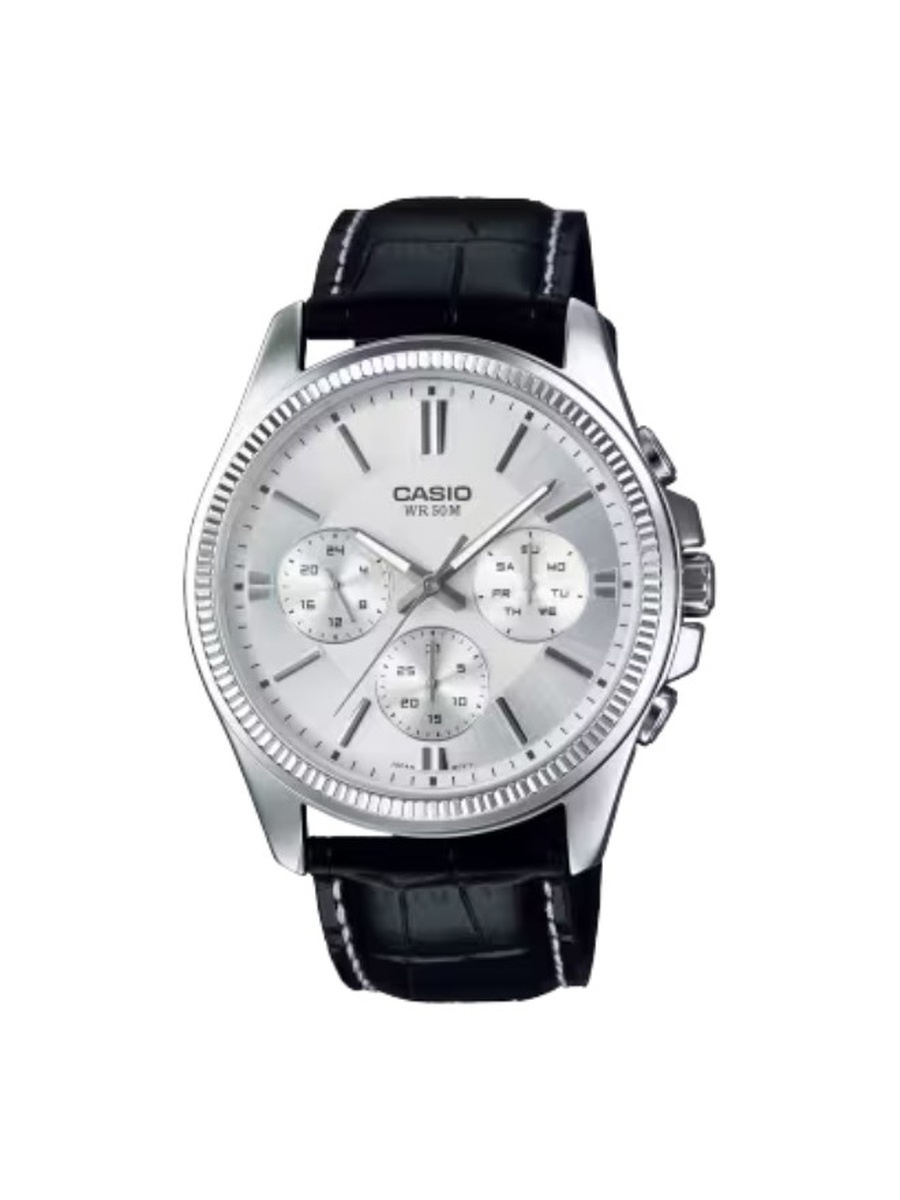 Quartz Analog Watch with Leather Strap - MTP-1375L-7AVDF, Black