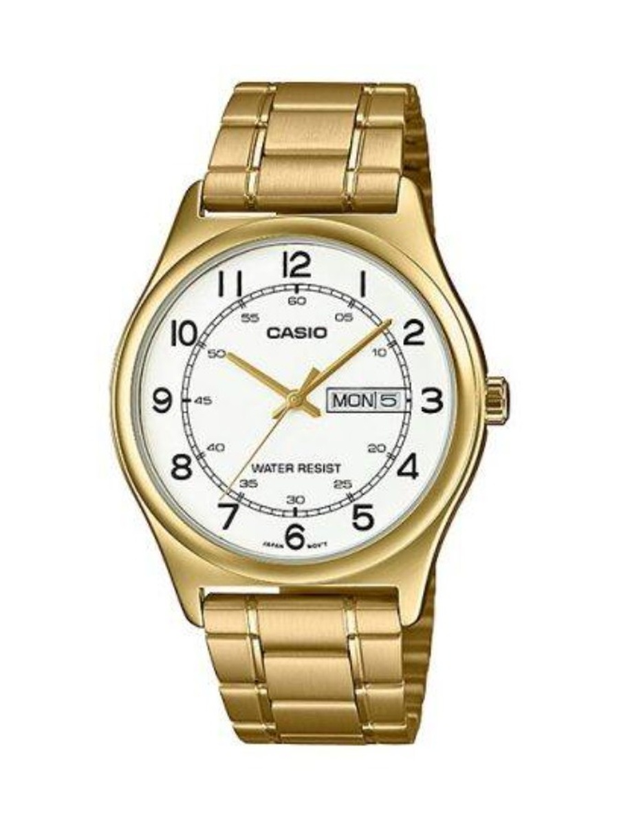 Quartz Analog Watch with Stainless Steel Strap - MTP-V006G-7BUDF, Gold