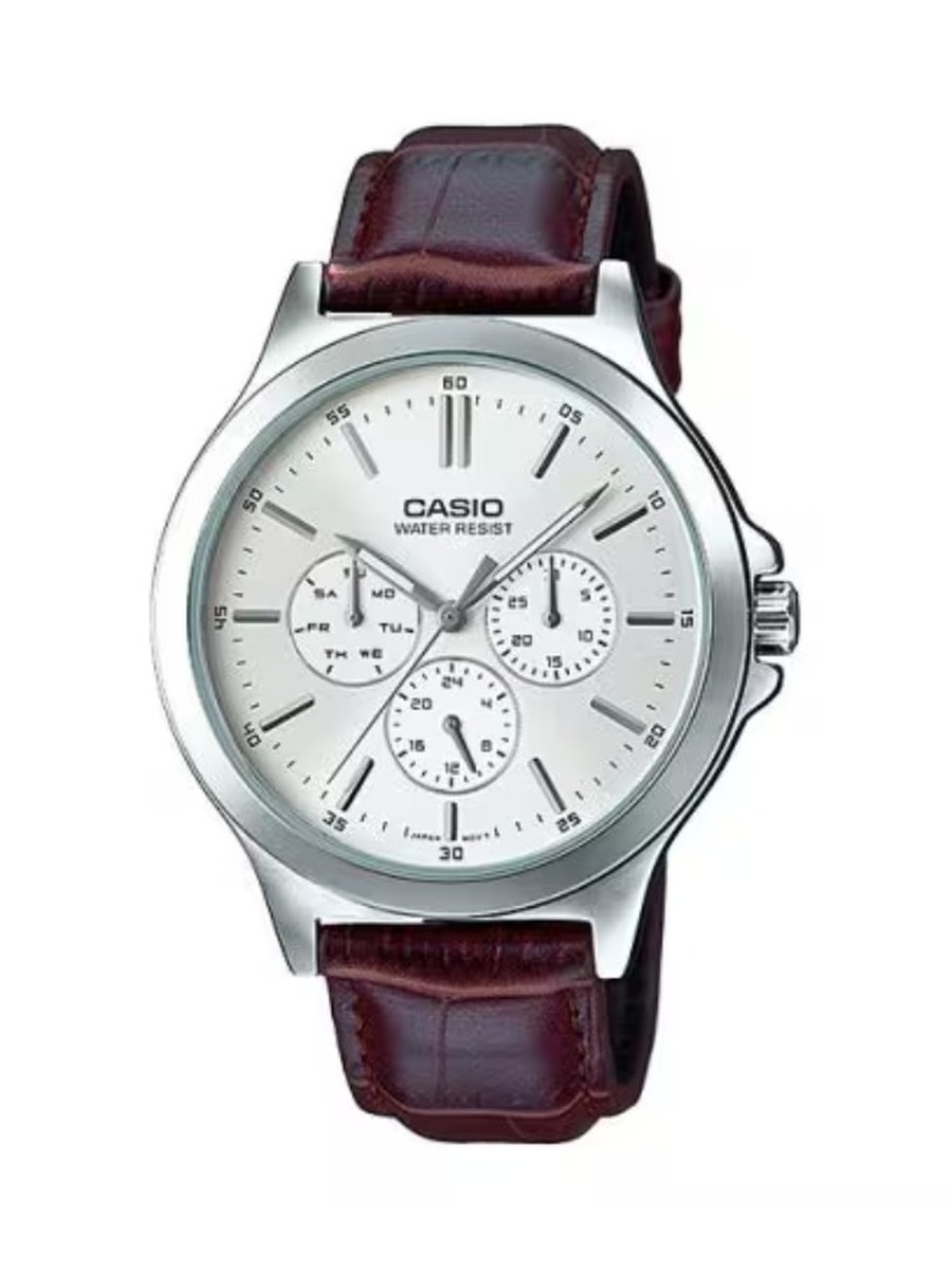 Quartz Analog Watch with Leather Strap - MTP-V300L-7AUDF, Brown