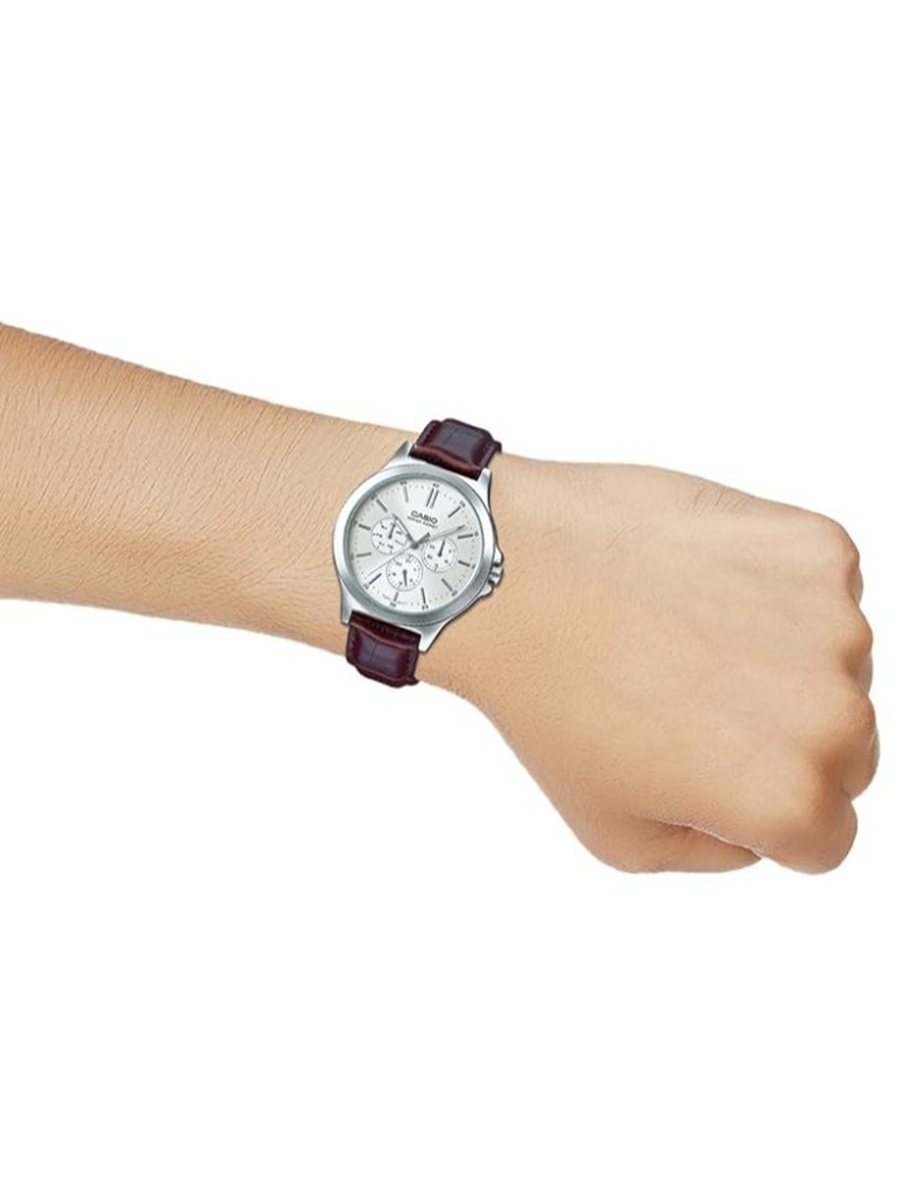 Quartz Analog Watch with Leather Strap - MTP-V300L-7AUDF, Brown