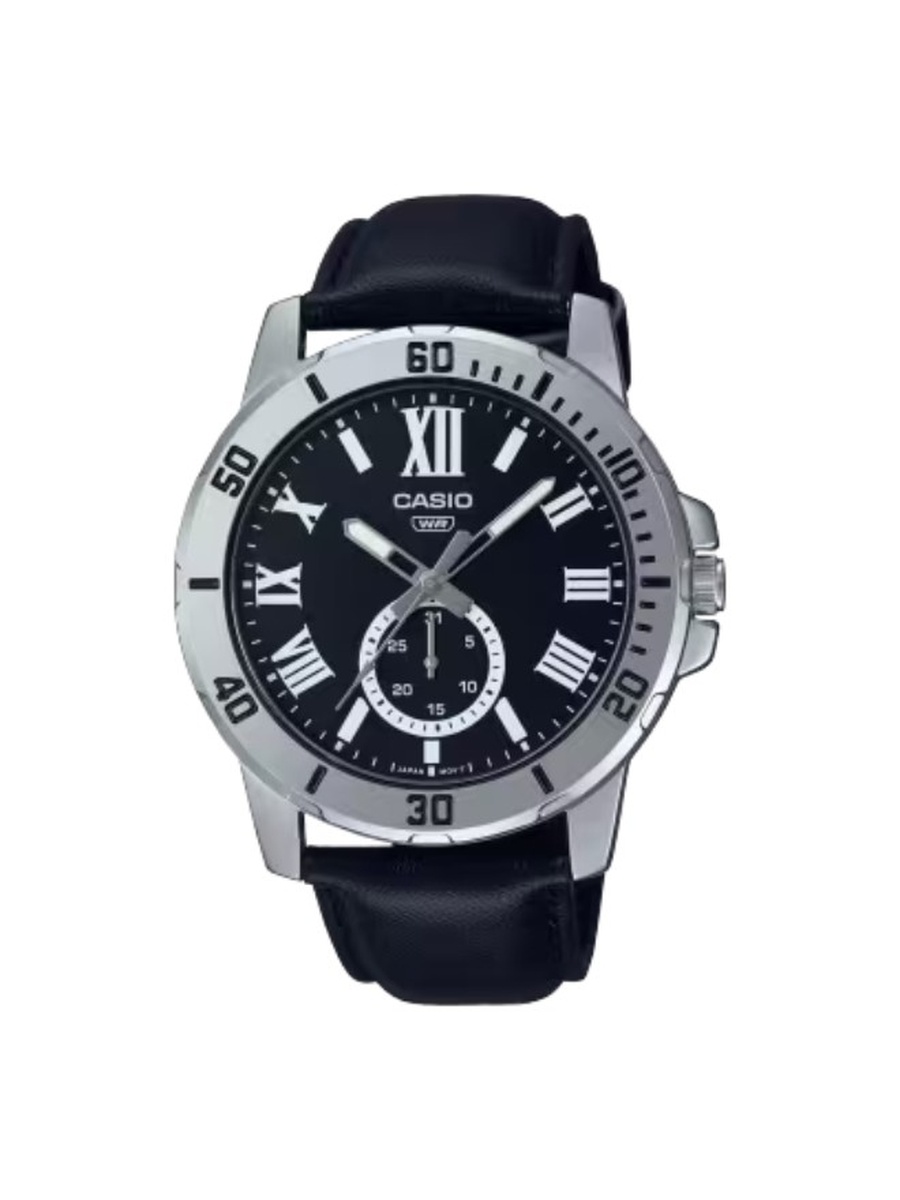 Quartz Analog Watch with Leather Strap - MTP-VD200L-1BUDF, Black