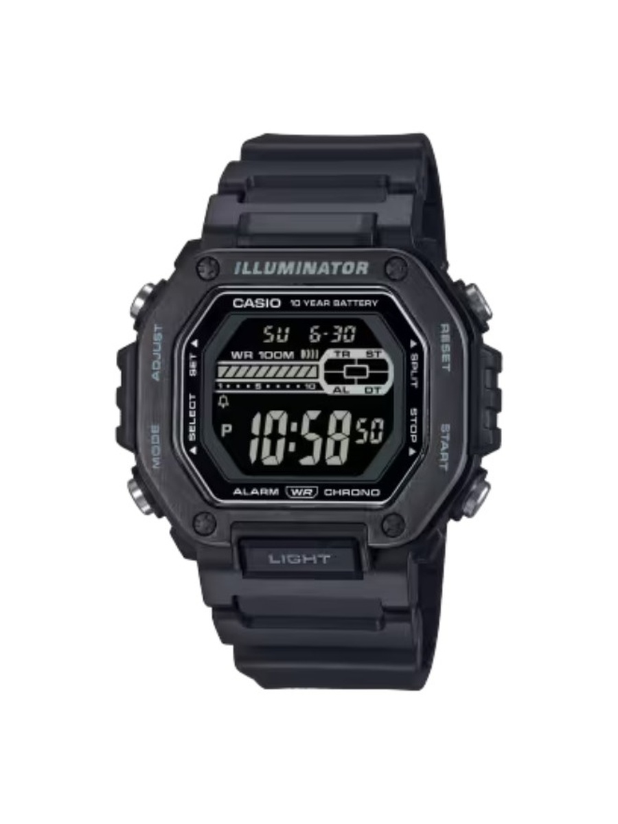 Quartz Movement Watch with Digital Display and Resin Strap - MWD-110HB-1BVDF, Black