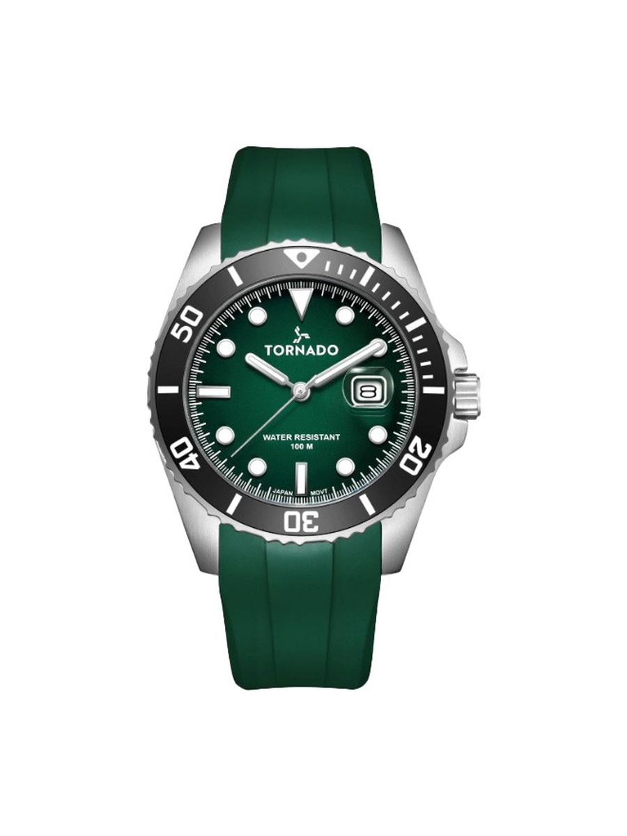 Miyota 2115 Movement Watch with Date Display and Durable Silicone Strap - T22001-SSHH, Green