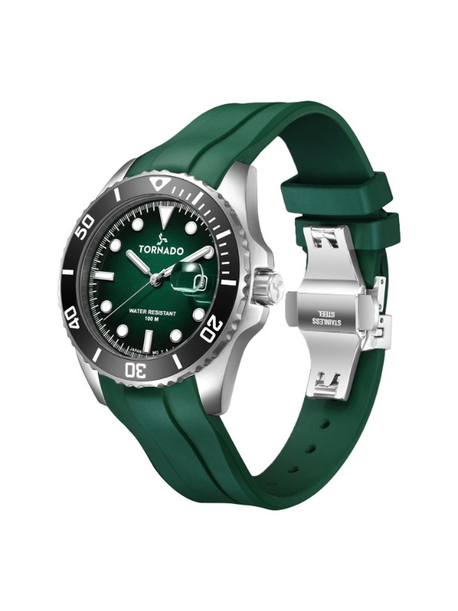 Miyota 2115 Movement Watch with Date Display and Durable Silicone Strap - T22001-SSHH, Green