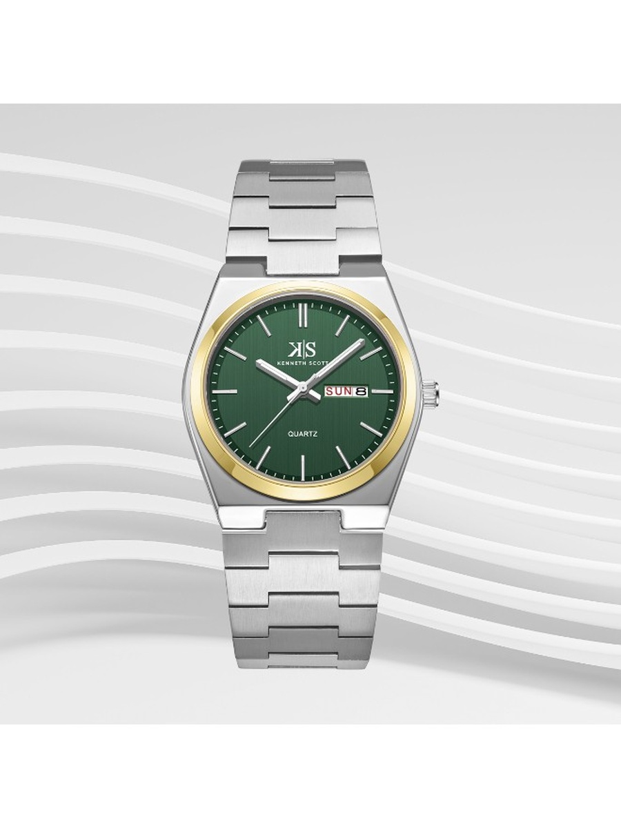 Quartz Analog Watch with Stainless Steel Strap - K24011-TBSH, Silver