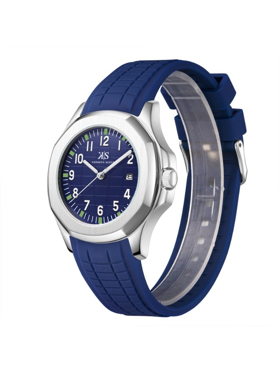 Quartz Analog Watch with Silicone Strap - K24014-SSNN, Blue