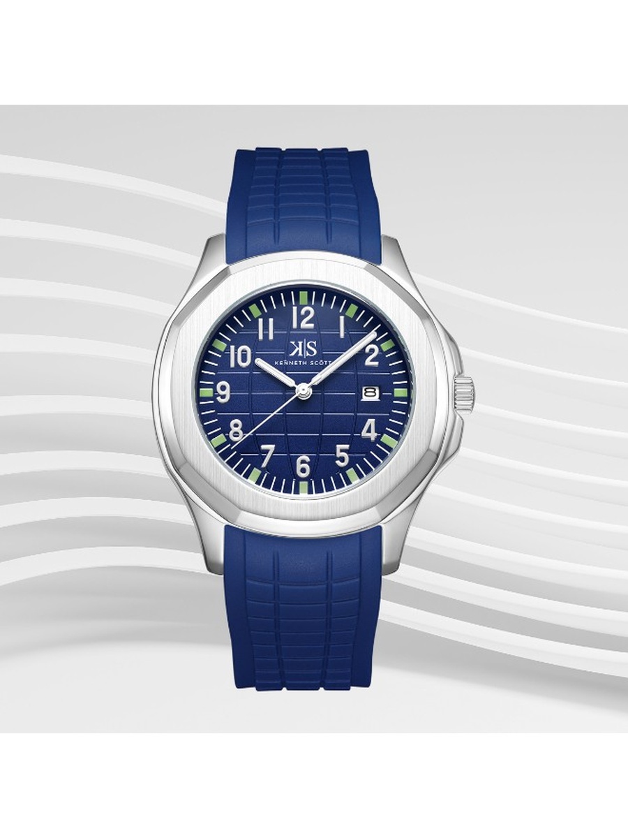 Quartz Analog Watch with Silicone Strap - K24014-SSNN, Blue