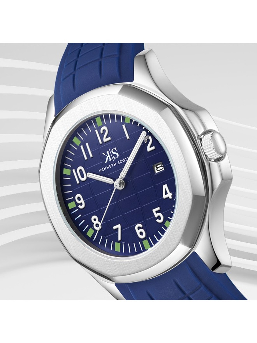 Quartz Analog Watch with Silicone Strap - K24014-SSNN, Blue