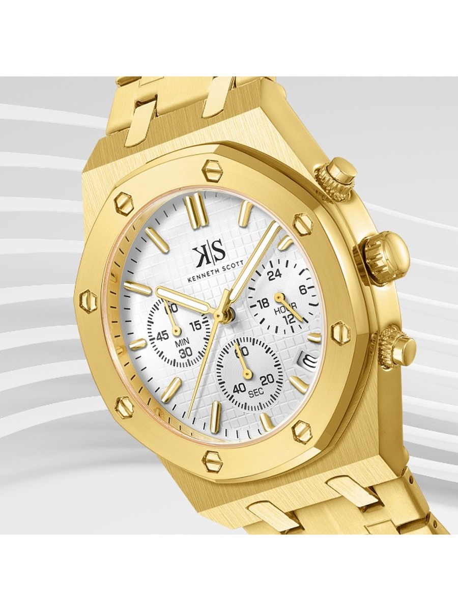 Quartz Multi Function Watch with Stainless Steel Strap - K24112-GBGW, Gold