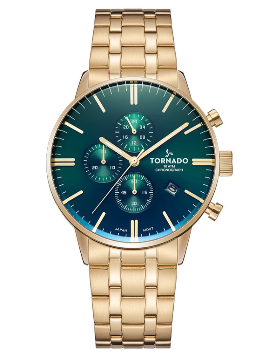 Miyota JS15 Chronograph Watch with Stainless Steel Strap - T6102-GBGH, Gold