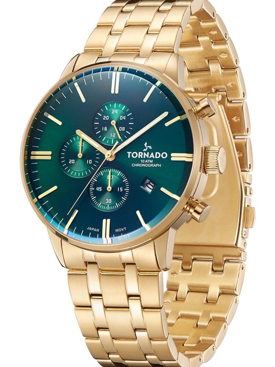 Miyota JS15 Chronograph Watch with Stainless Steel Strap - T6102-GBGH, Gold