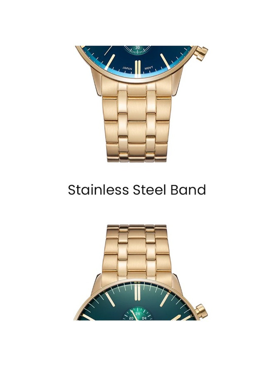 Miyota JS15 Chronograph Watch with Stainless Steel Strap - T6102-GBGH, Gold