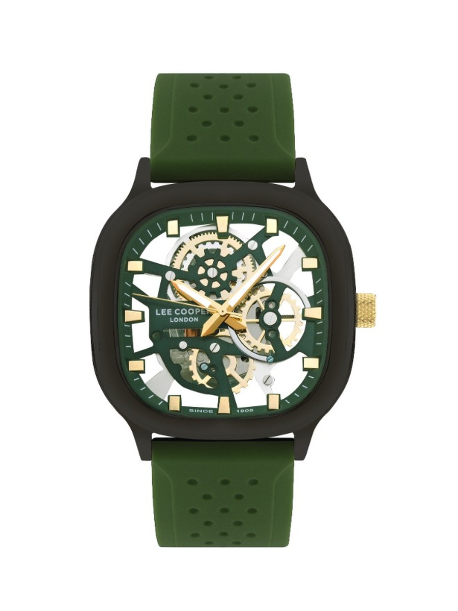 2035 Square Analog Display Movement Watch with Silicone Strap - LC07973.077, Dark Green