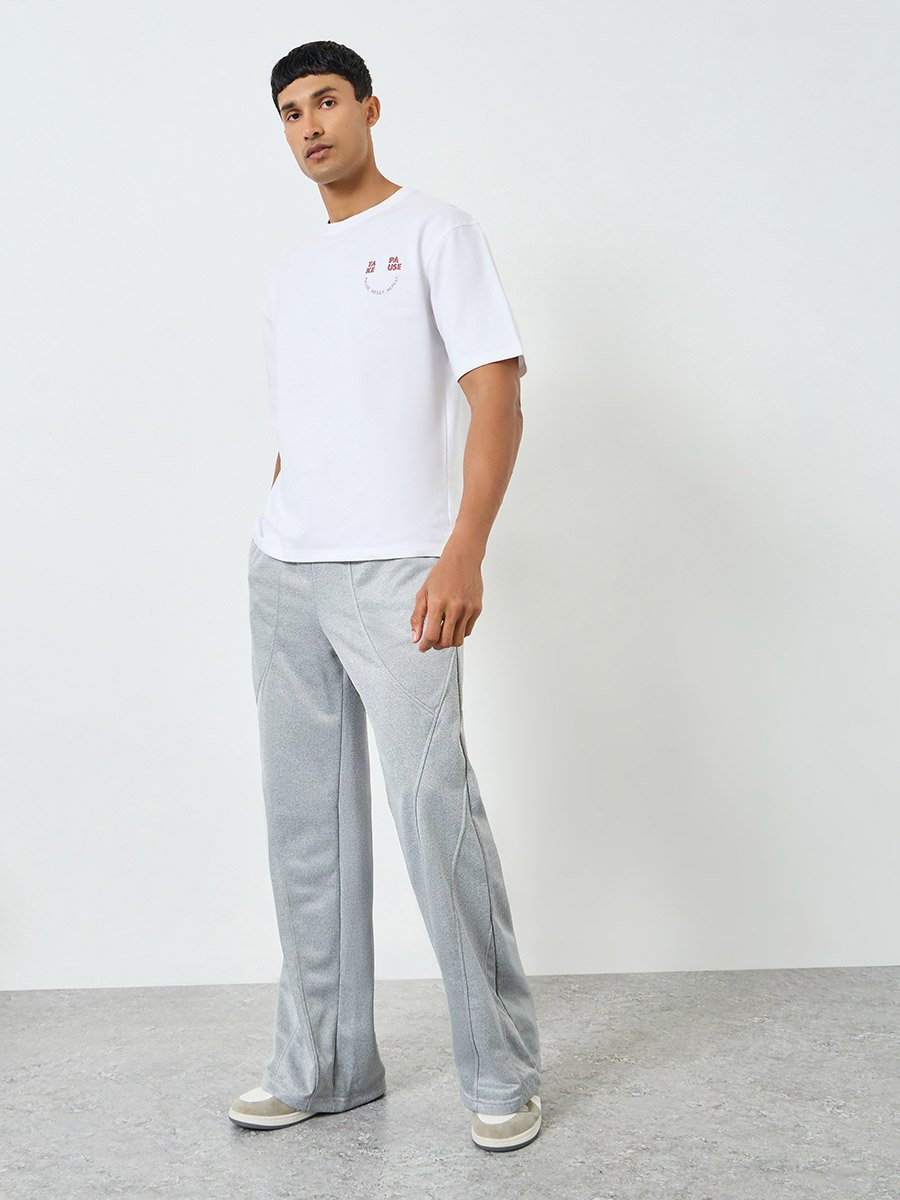 Men Grey Wide Leg Pintuck Trousers