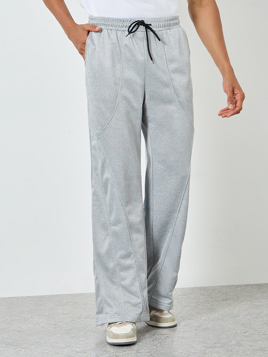 Men Grey Wide Leg Pintuck Trousers