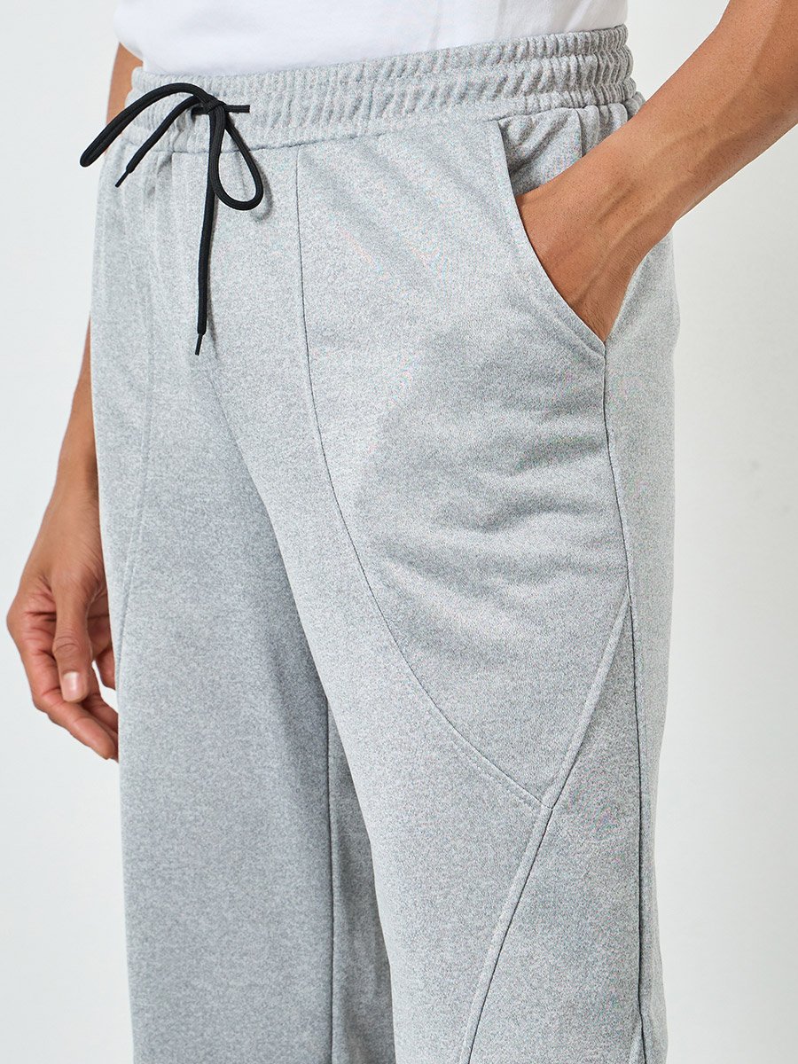 Men Grey Wide Leg Pintuck Trousers