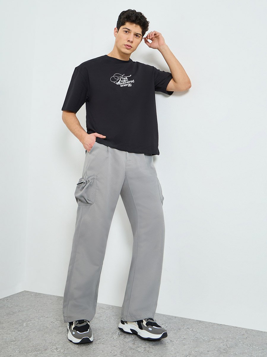 Men Grey Relaxed Fit Cargo Trousers
