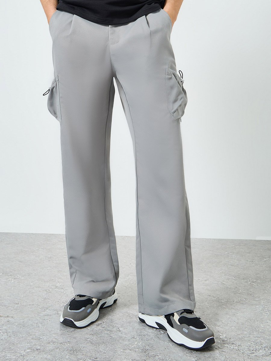 Men Grey Relaxed Fit Cargo Trousers