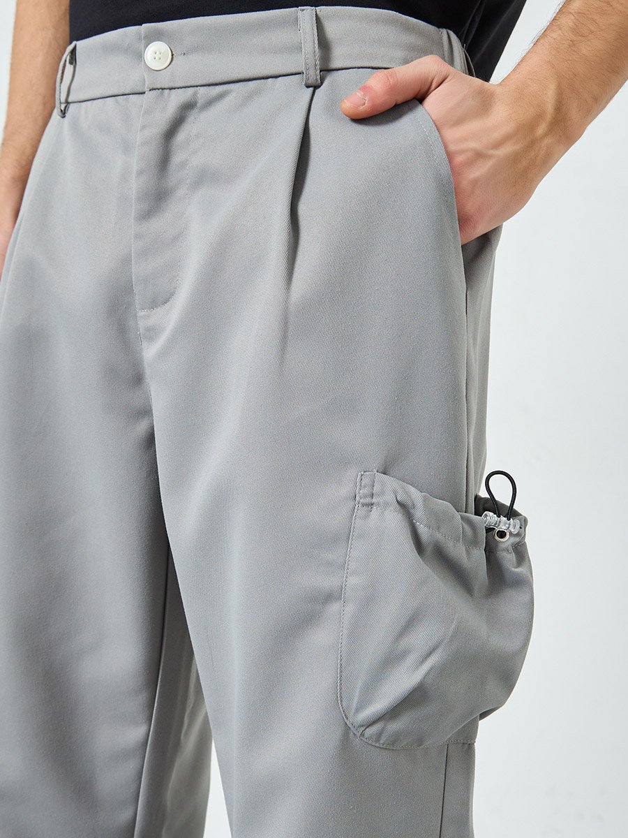 Men Grey Relaxed Fit Cargo Trousers