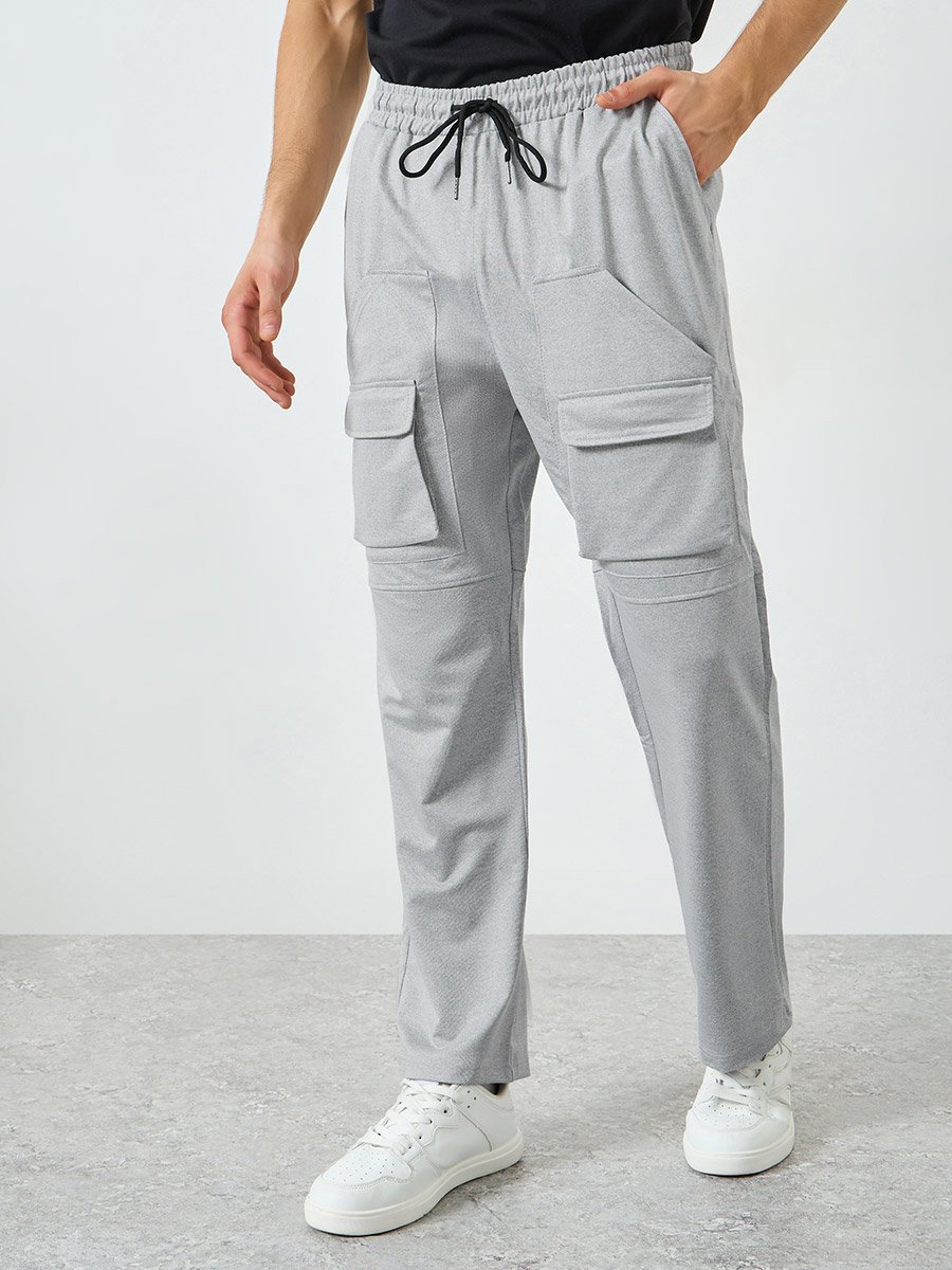 Men Grey Relaxed Fit Cargo Pants