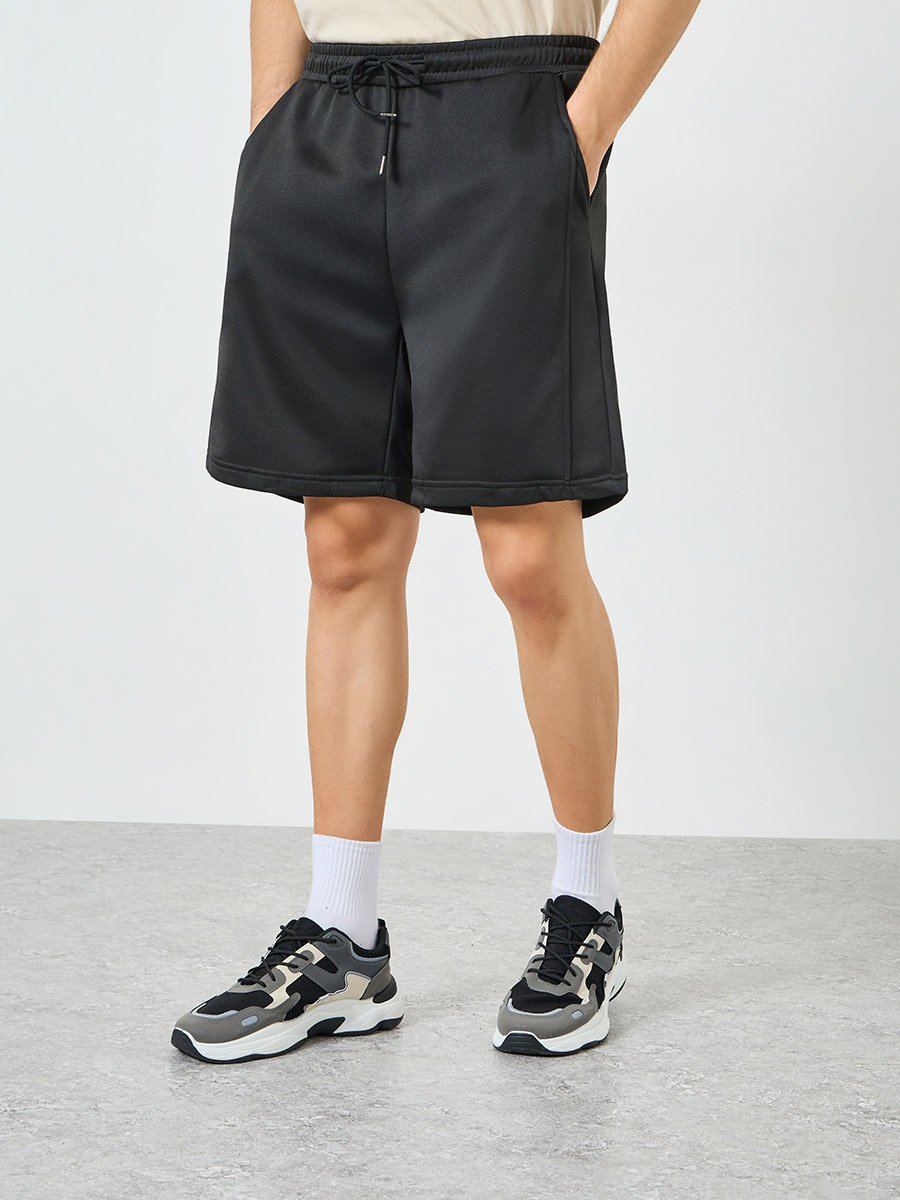 Men Black Shorts with Drawstring