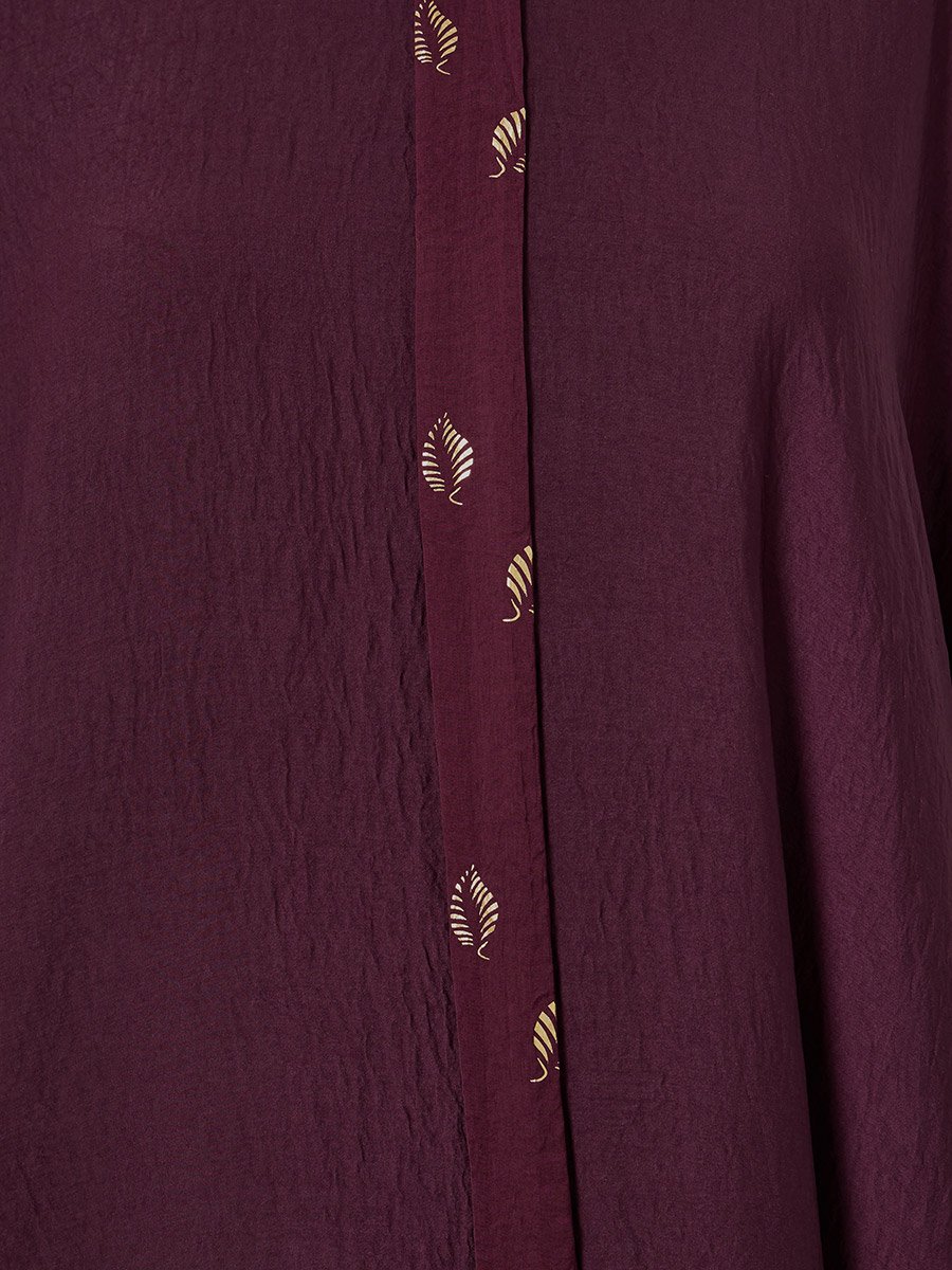 Maroon Printed Kimono Sleeve Kaftan