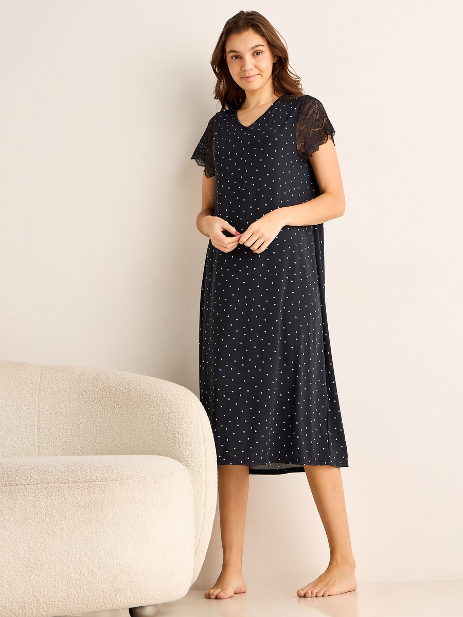 Short Sleeve Heart Print Night Dress