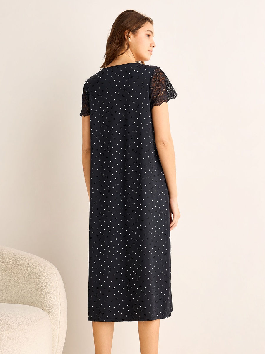Short Sleeve Heart Print Night Dress