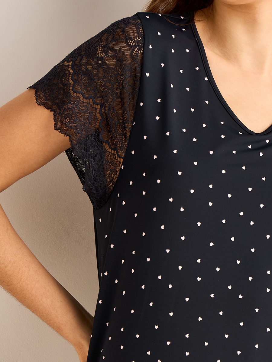 Short Sleeve Heart Print Night Dress
