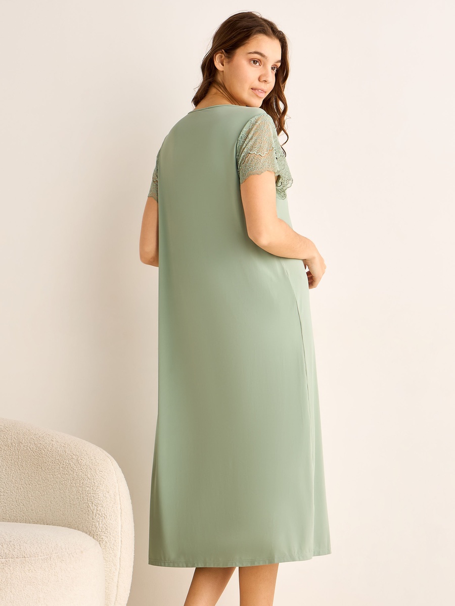 Midi Night Dress with Lace Sleeves