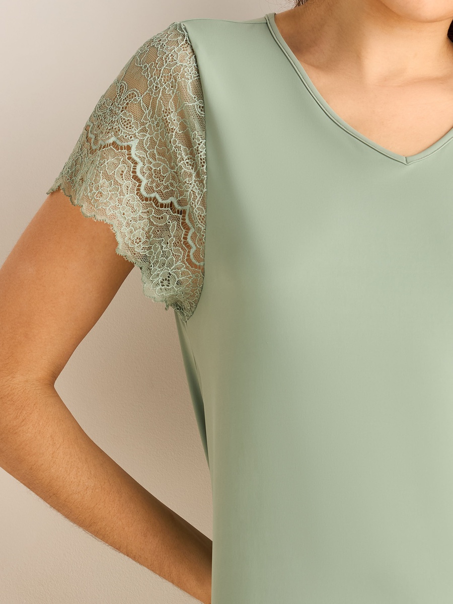 Midi Night Dress with Lace Sleeves