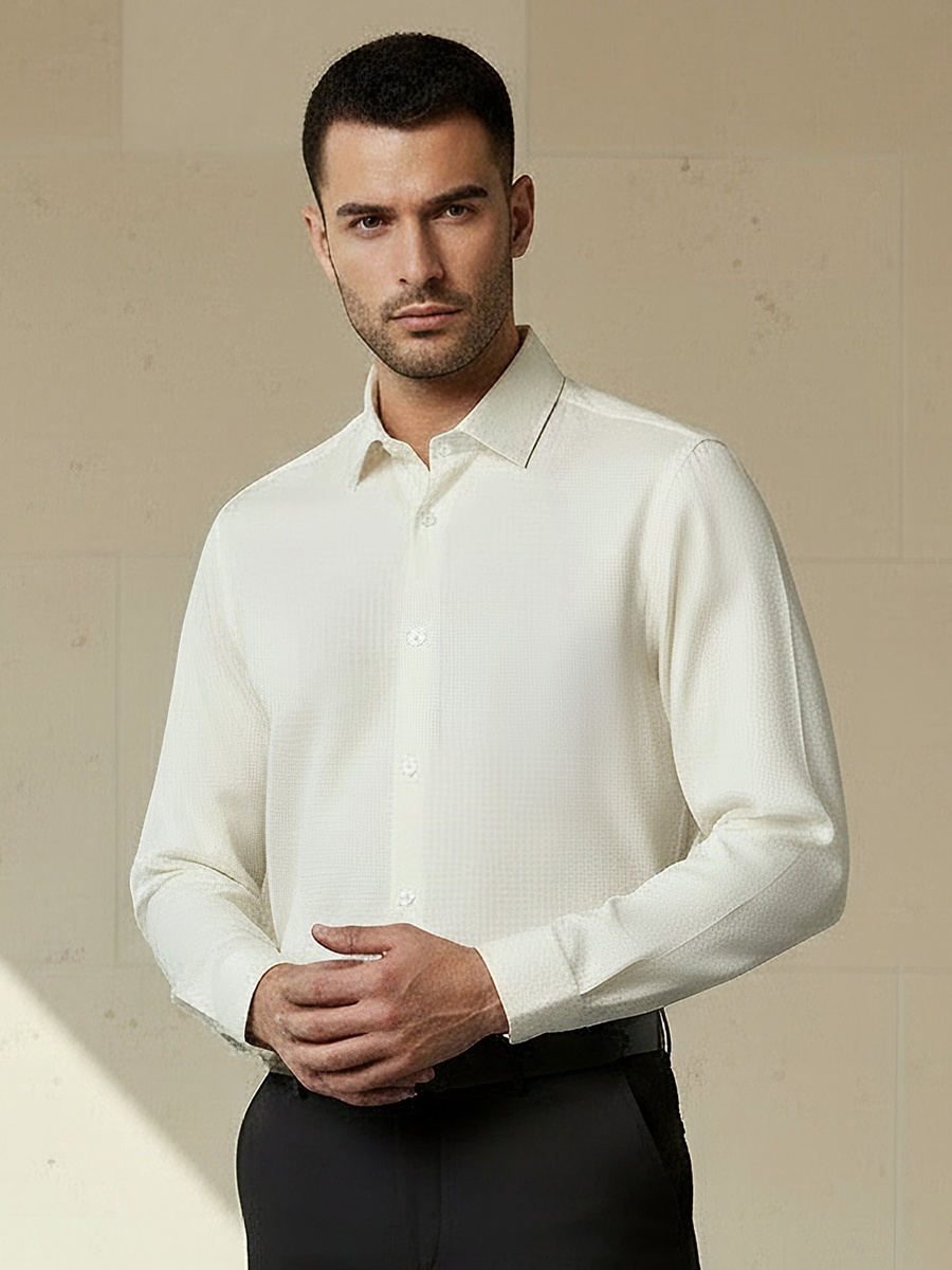 Men Regular Fit Collared Textured Long Sleeve Shirt