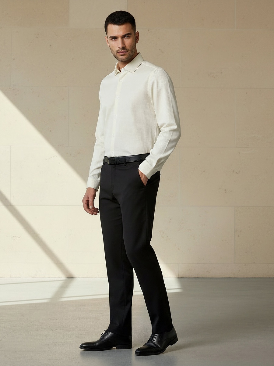 Men Regular Fit Collared Textured Long Sleeve Shirt