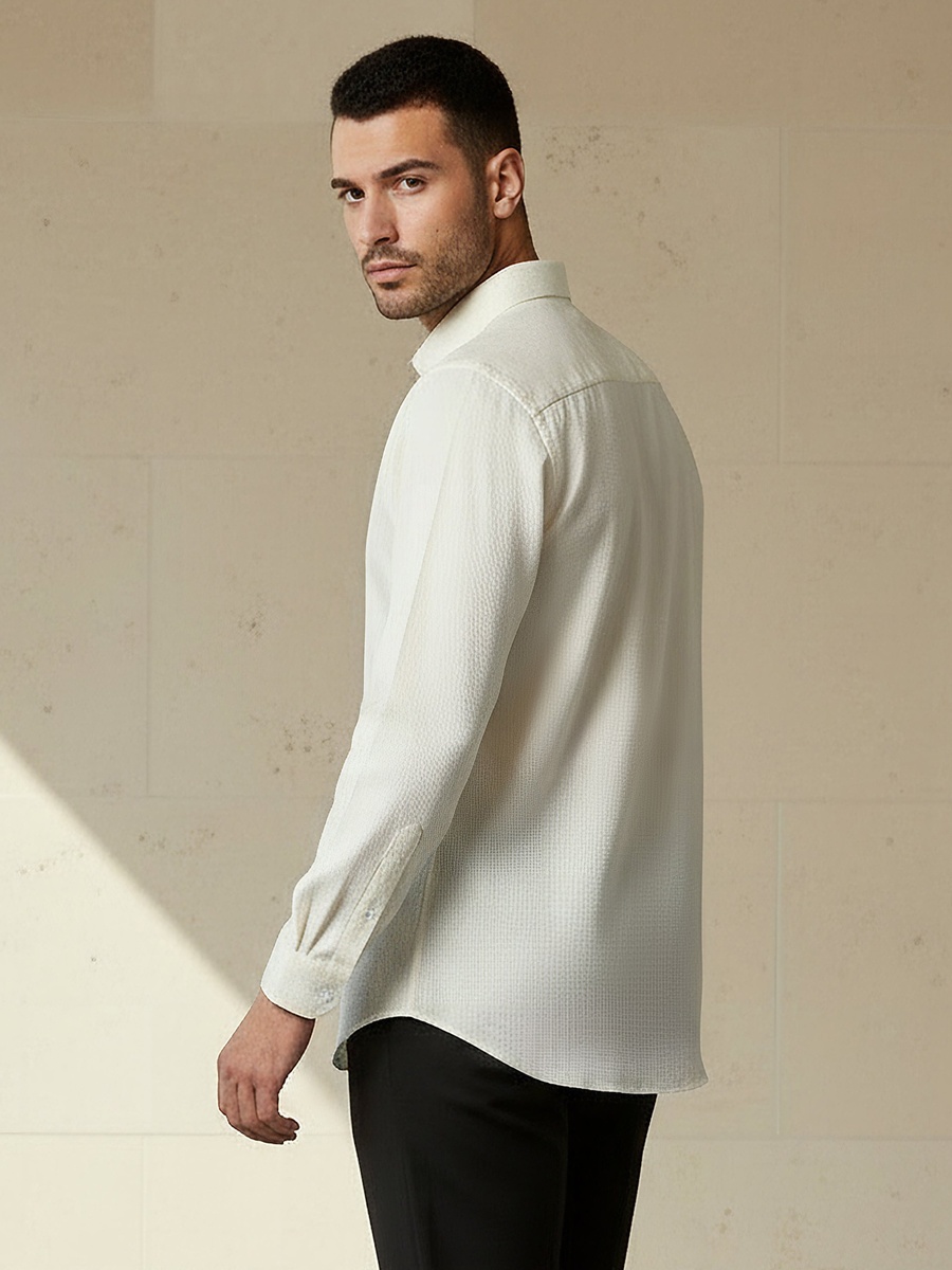 Men Regular Fit Collared Textured Long Sleeve Shirt