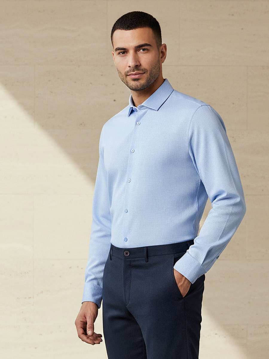 Men Slim Fit Collared Textured Long Sleeves Shirt