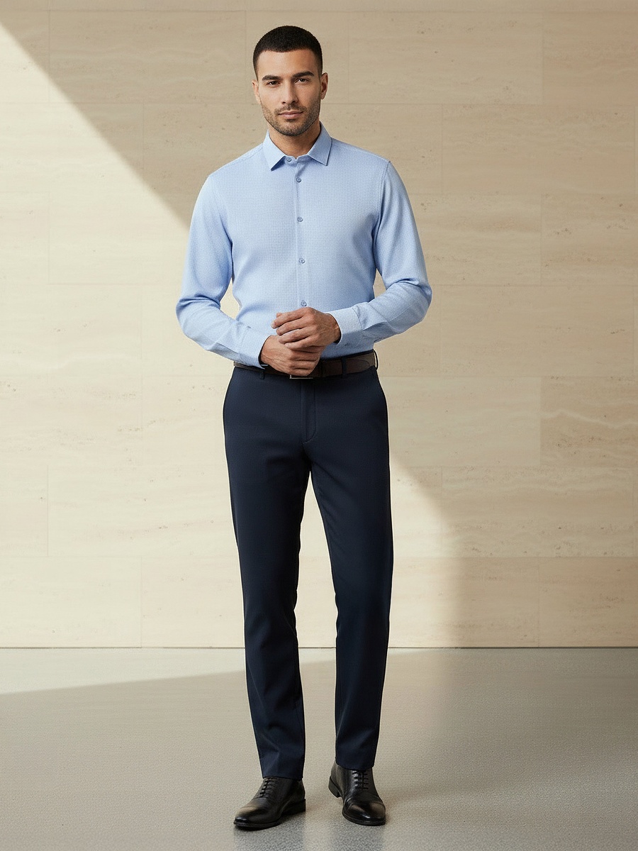 Men Slim Fit Collared Textured Long Sleeves Shirt