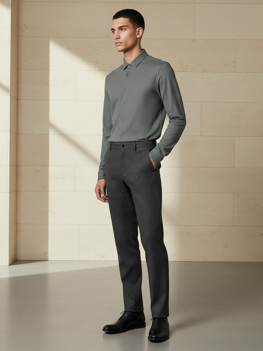 Men Slim Fit Collared Textured Long Sleeves Shirt