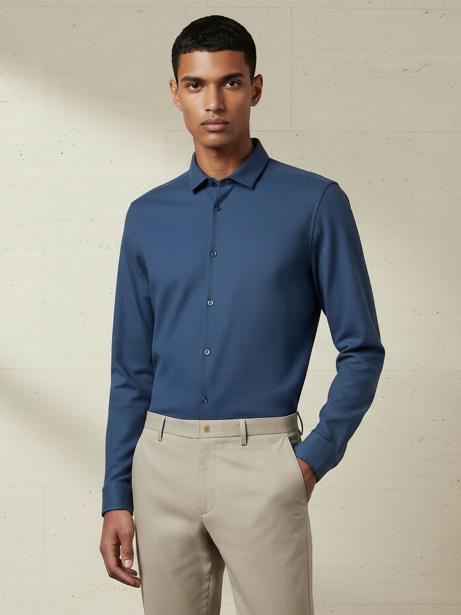 Men Slim Fit Collared Textured Long Sleeves Shirt