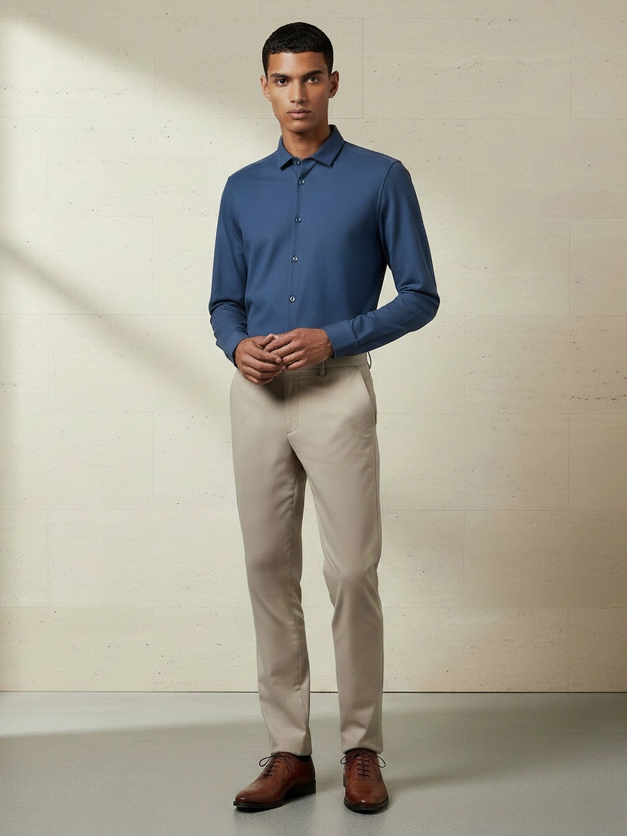 Men Slim Fit Collared Textured Long Sleeves Shirt