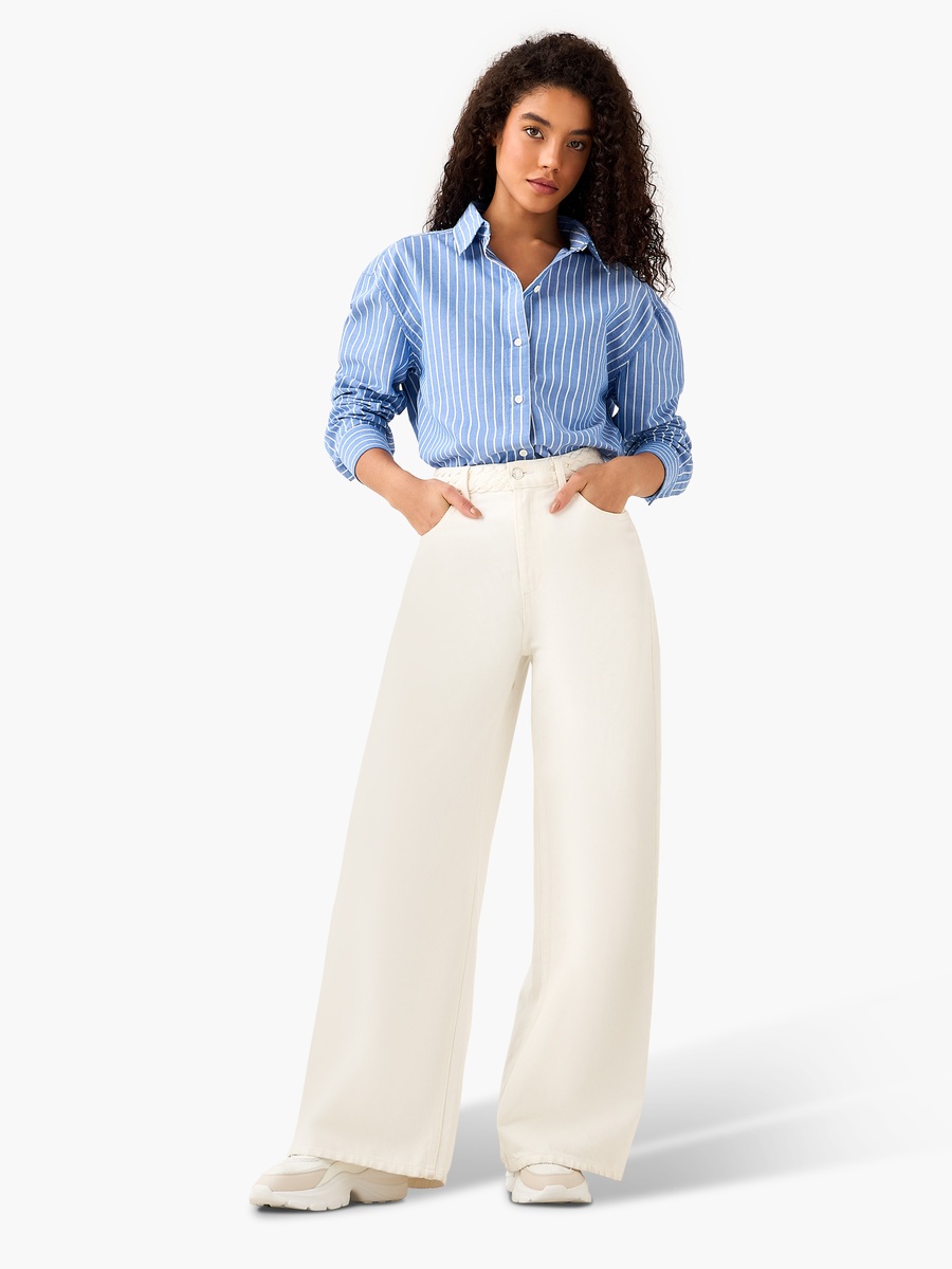 Cotton Longline Oxford Shirt with Stripes