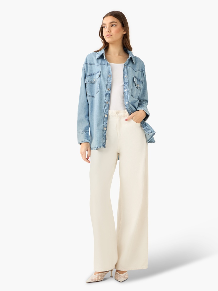 Oversized Cotton Denim Shirt with Chest Pockets