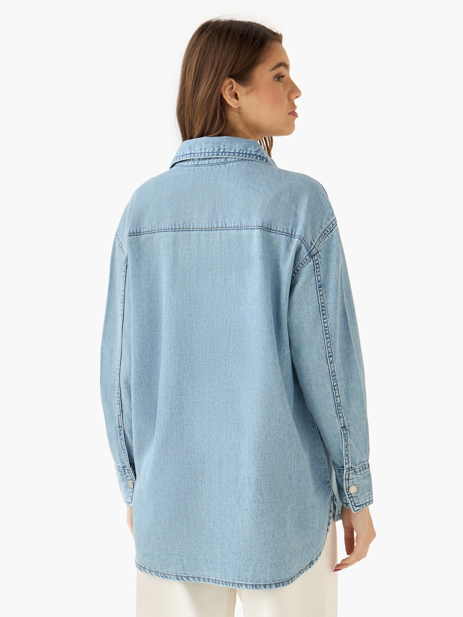 Oversized Cotton Denim Shirt with Chest Pockets