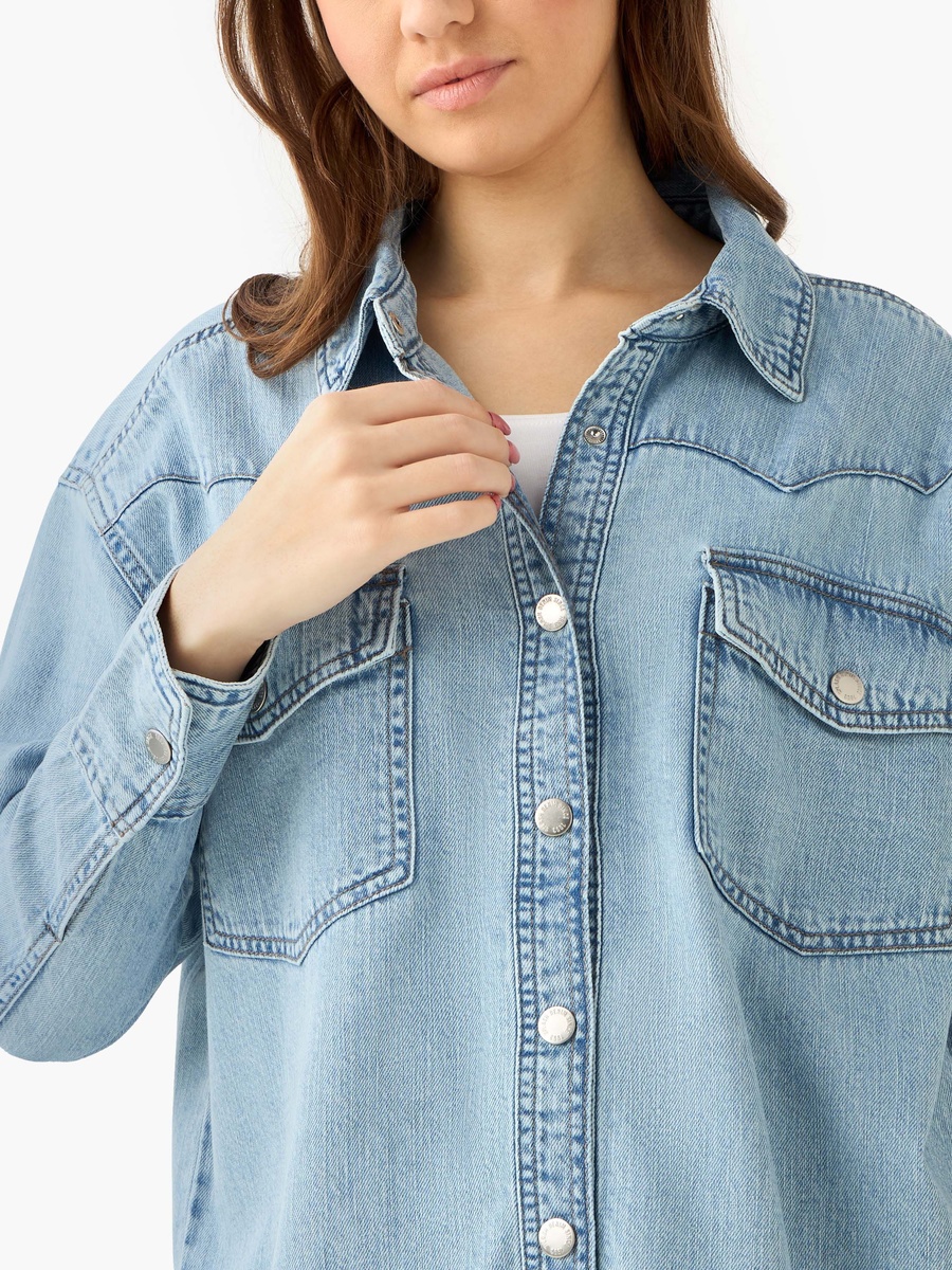 Oversized Cotton Denim Shirt with Chest Pockets