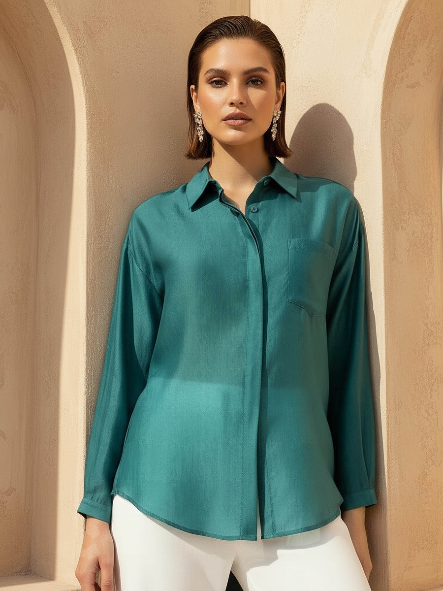 High Low Shirt with Concealed Placket