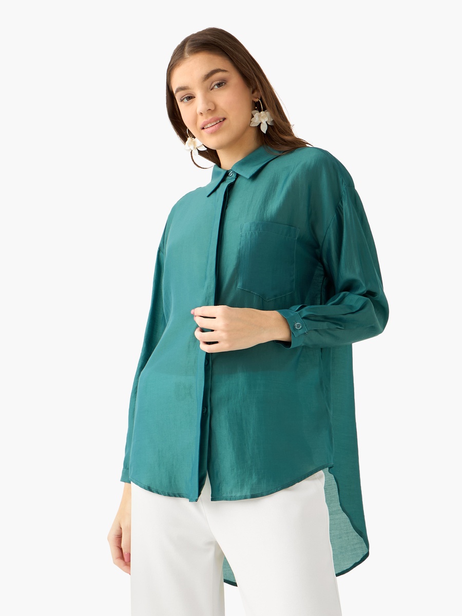High Low Shirt with Concealed Placket
