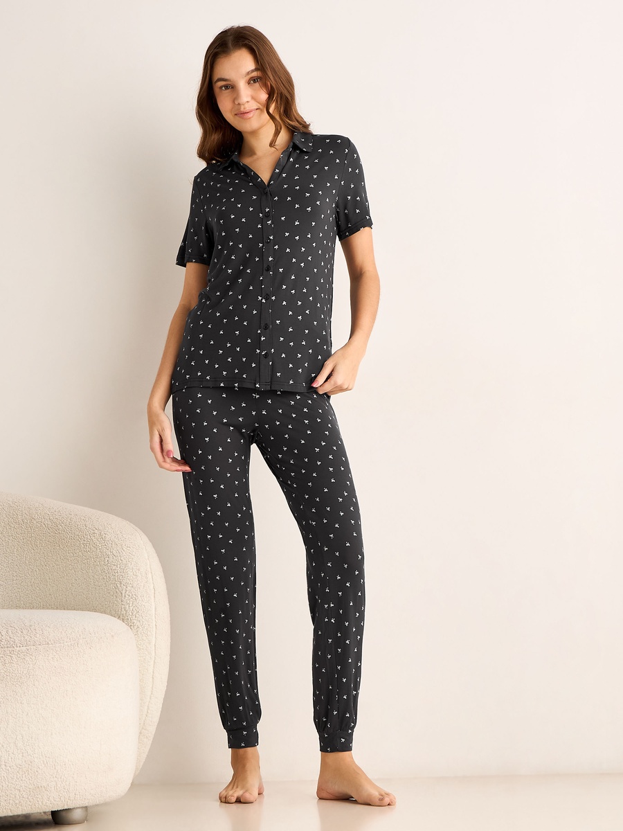 Modal Pyjama Set with Button-Down Shirt and Pants