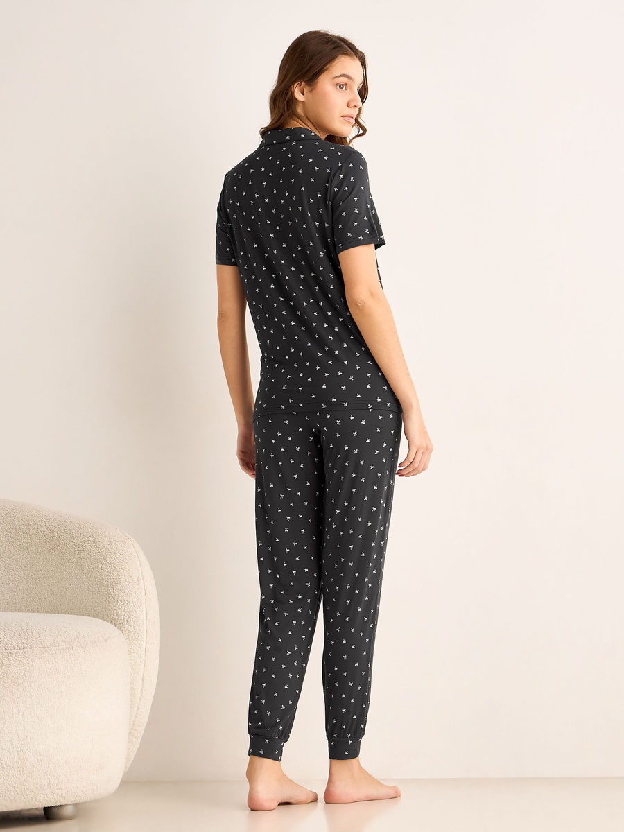 Modal Pyjama Set with Button-Down Shirt and Pants