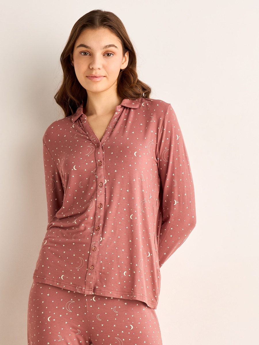 Modal Pyjama Set with Button-Down Shirt and Pants