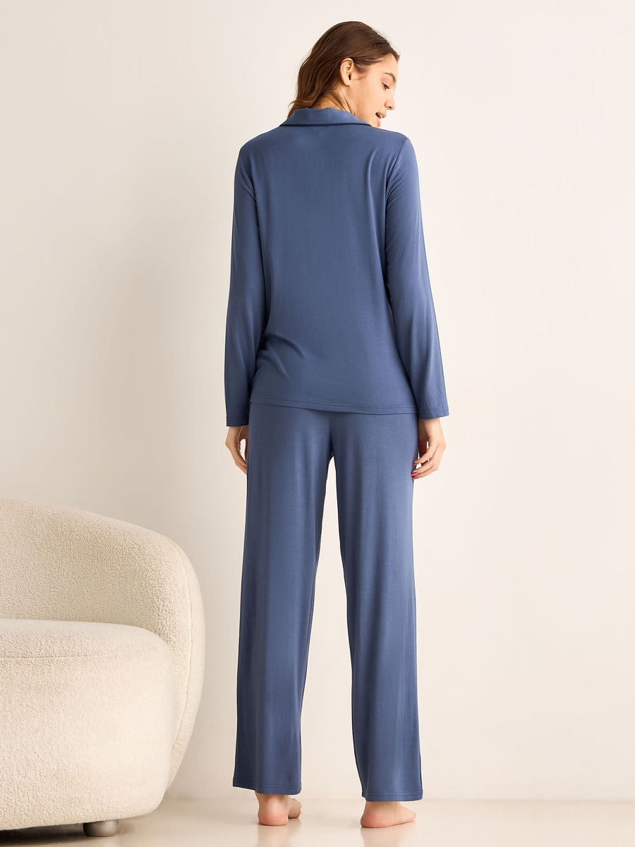Modal Pyjama Set with Button-Down Shirt and Pants